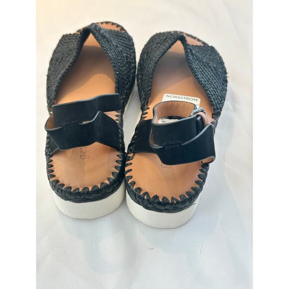 GENTLE SOULS ( by Kenneth Cole )LUCILLE RAFFIA PLATFORM SANDAL BLACK Size 7.5 - Picture 6 of 7